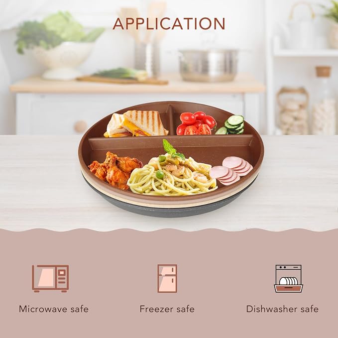 9 Inch 4PCS Unbreakable Portion Control Plates, Divided Plates - Image 3