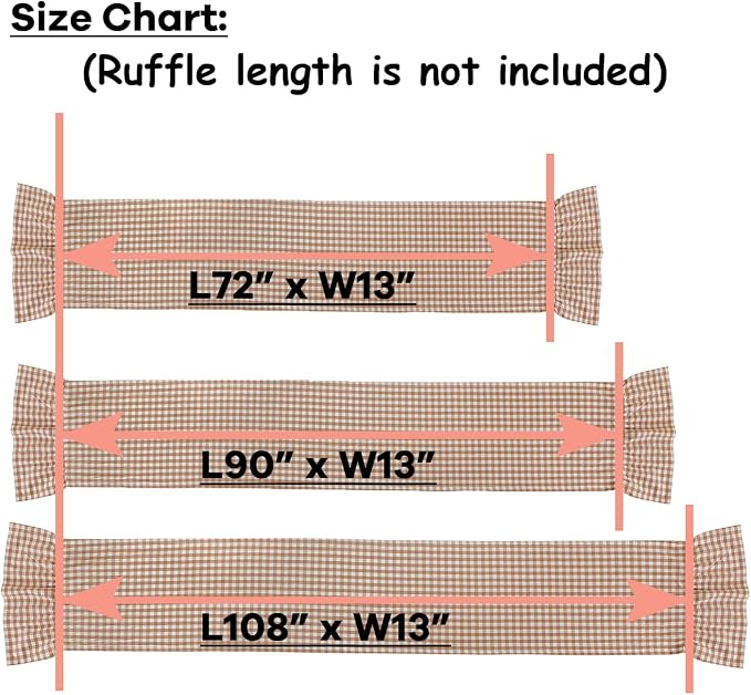 Taupe White Plaid Gingham Ruffle Table Runner 108 inches Long 100% Washed - Image 7