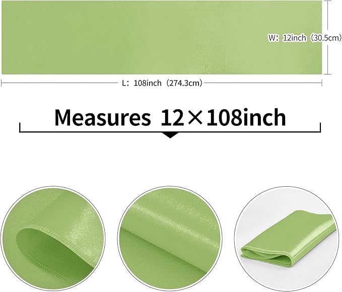 4-Pack Green Satin Table Runner 12 x 108 Inch Long Bright and Smooth Silk - Image 3