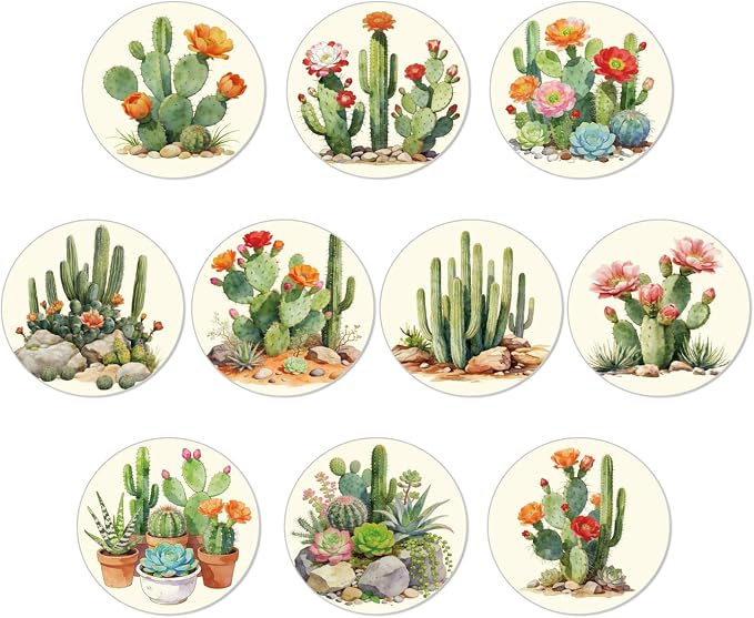 10pcs Coasters for Drinks Funny Cactus Absorbent Coasters Set Round Tabletop by Unknown