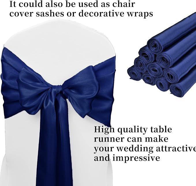 10-Pack Navy Blue 12 x 108 inches Long Premium Satin Table Runner | Wedding - Image 3
