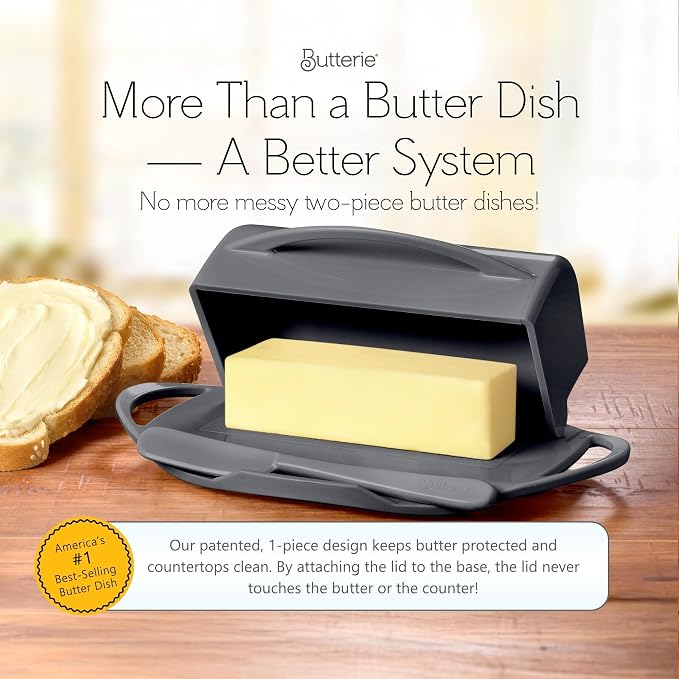 Flip Top Butter Dish with Attached Lid & Matching Knife - Image 2