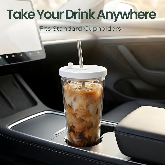 Reusable Iced Coffee Cup with Lid and Straw, 16 oz/Grande, BPA-Free Double-Wall - Image 4