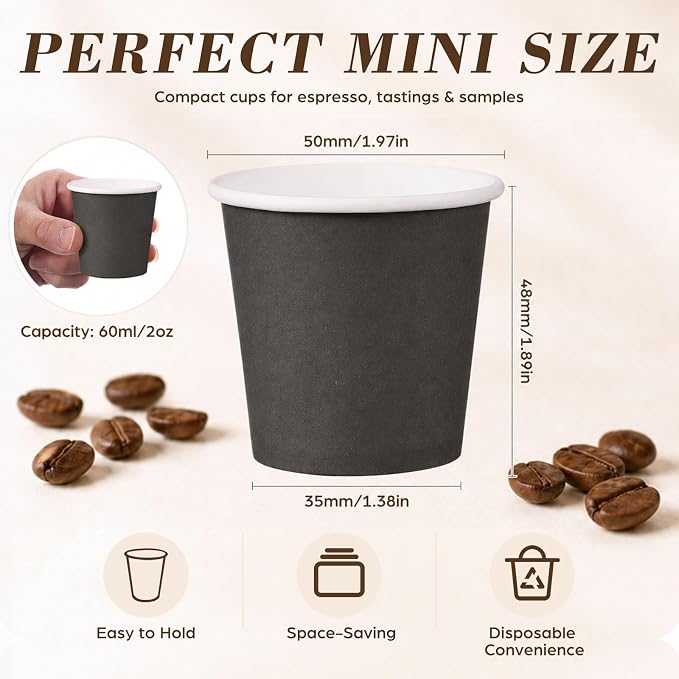 200 Pcs Mini Coffee Cups Brown Culture Cup 2oz Disposable Bathroom Cups Paper - Image 3