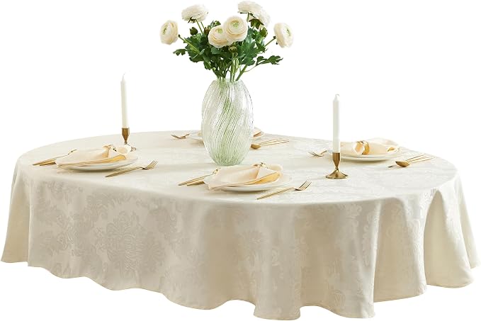 Newbridge Barcelona Luxury Damask Fabric Tablecloth, 60” Wide x 84” Oval - Image 7