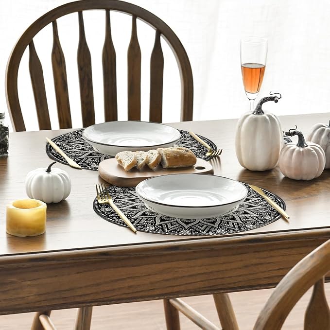 Artoid Mode Black Mandala Round Placemats Set of 4, 14 Inch Seasonal Spring - Image 4