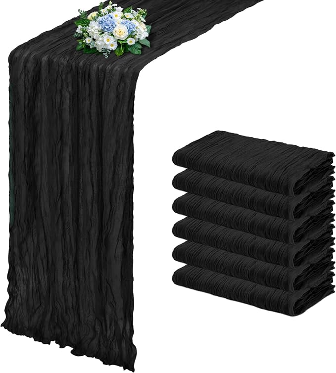 6 Pack Black Cheesecloth Table Runner 17x108 Inch Semi Sheer Boho Gauze Cheese by Unknown