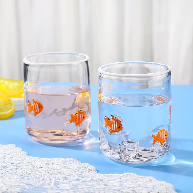 SiliFine 2 PCS Clownfish Icon Juice Glasses - 14oz Cute Fish Stemless Wine - Image 6