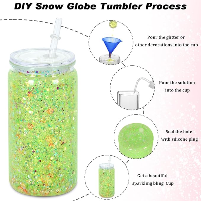16 oz Plastic Snow Globe Tumbler, 4 Pack Double Wall Snowglobe Tumbler - Image 3