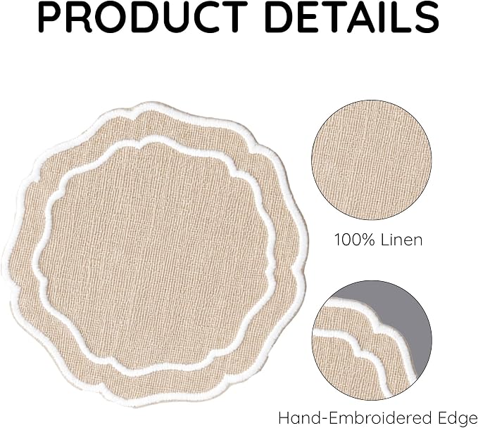 Linen Coasters for Drinks, 4.5 inch, Taupe | Absorbent Linen Drink Mats - Image 4