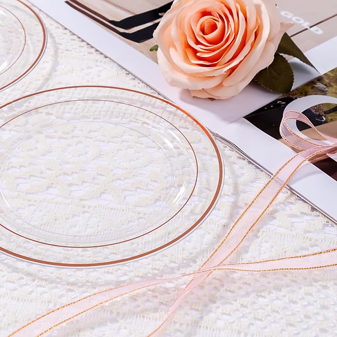 bUCLA 100PCS Clear Rose Gold Plastic Plates Disposable - Image 3