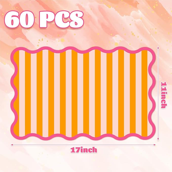 JarThenaAMCS 60 Pcs Stripe Scalloped Paper Placemats Table Mats 11 x 17 Inch - Image 2