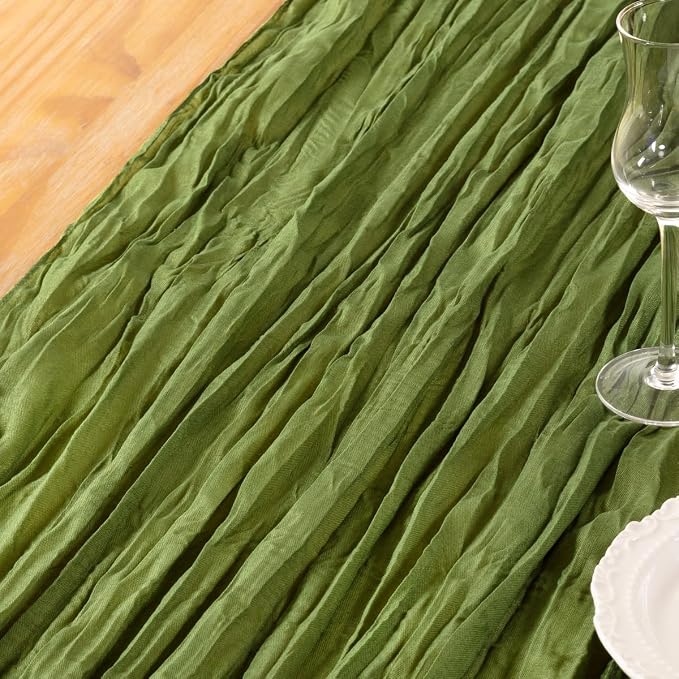 DeZerlor Olive Green Cheesecloth Table Runner 1 Pack Fall Runner | 120Inch - Image 4