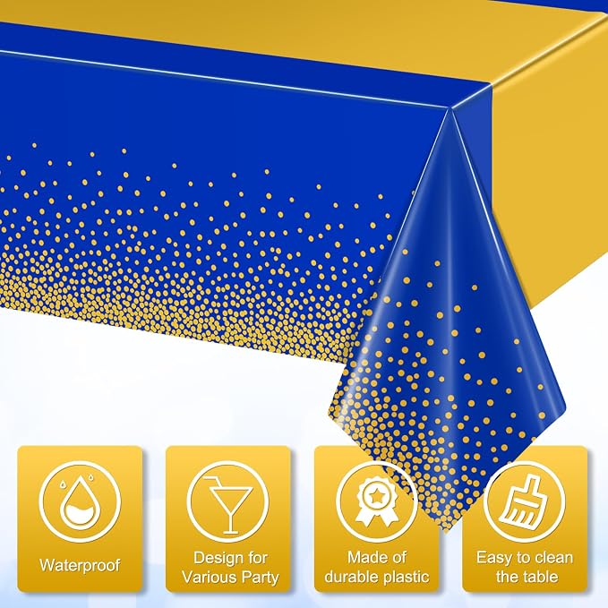 3Pcs Blue and Gold Tablecloth Party Decorations, Plastic Royal Blue Table Cloth - Image 3
