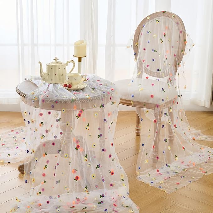 BINBE 3pcs Ivory Daisy Spring Table Runner Embroidery Gauze 10FT Florals - Image 5