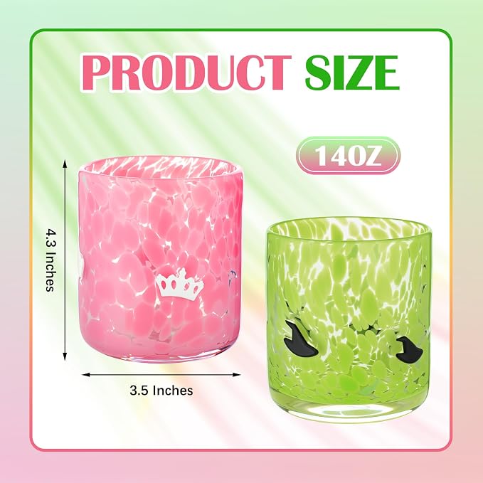 SiliFine 2 Pcs Witch Princess Icon Juice Glasses - 14oz Green Pink Stemless - Image 5