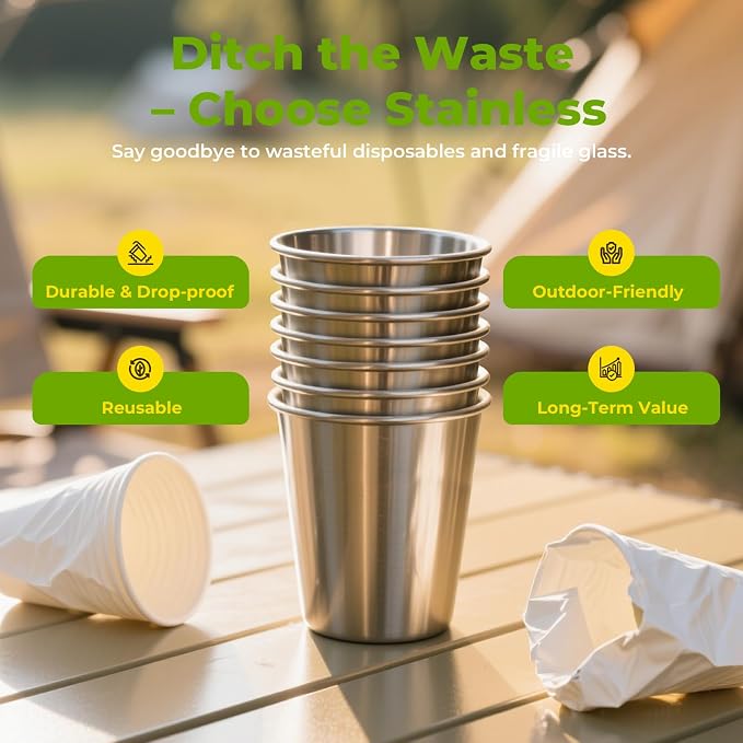 16oz Stainless Steel Pint Cups, Stackable Metal Drinking Glasses | Stainless - Image 5