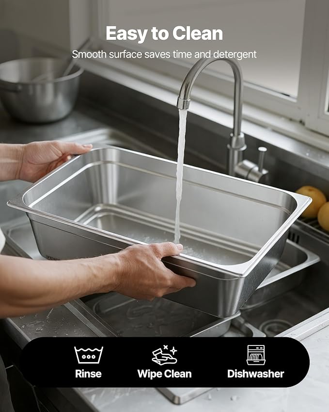 VEVOR Full Size Stainless Steam Hotel Pan, 6 Inch Deep 20.87 x 12.87 inch Table - Image 6