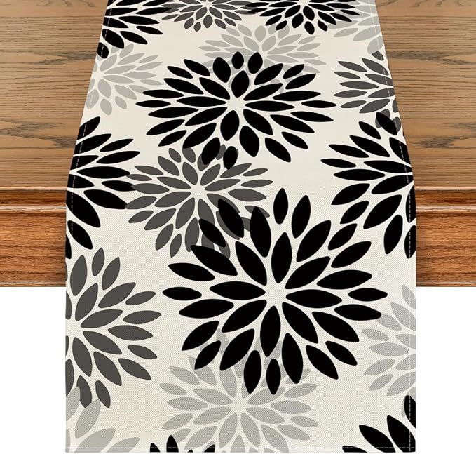 Artoid Mode Black Dahlia Halloween Table Runner 13x36 Inch | Fall Autumn by ArtoidMode