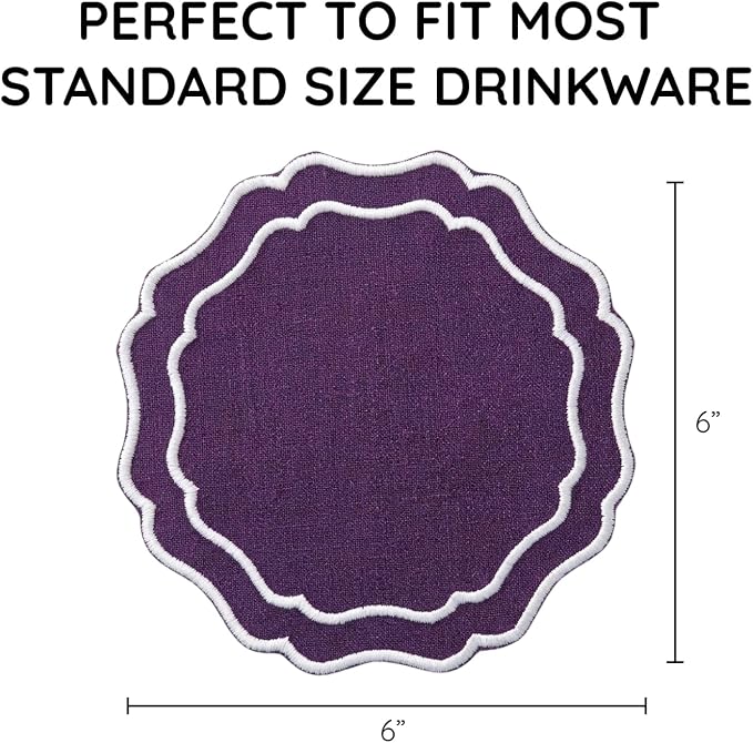 Drink Coasters Set of 6, 6x6 inch, Absorbent Linen Drink Mats - Image 3