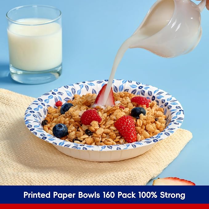 160 Count Paper Bowls 20 oz Soak Proof, Heavy Duty Printed Disposable Bowls Bulk - Image 4