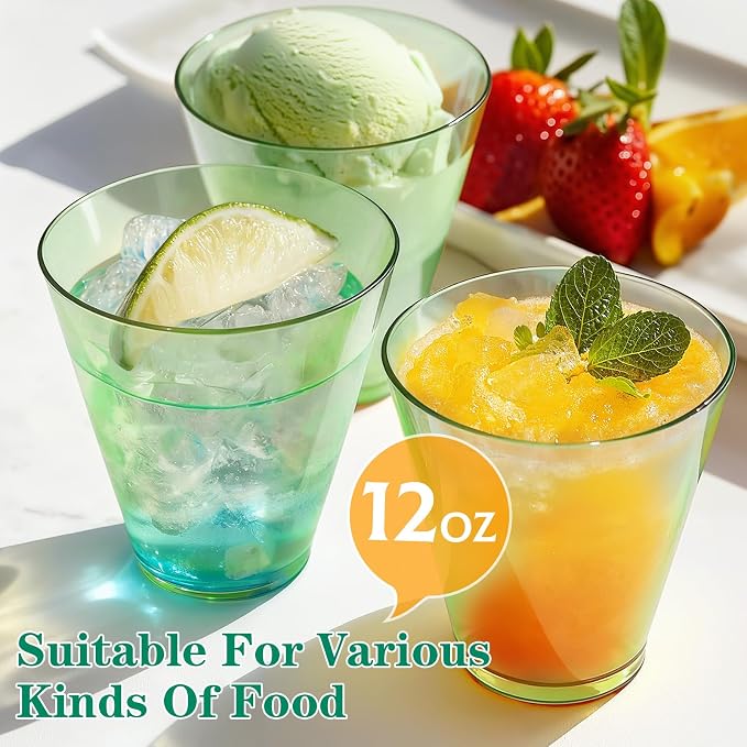 Glowserve 200 Pack 12 oz Green Disposable Plastic Cups Cocktail Glasses | Cold - Image 6
