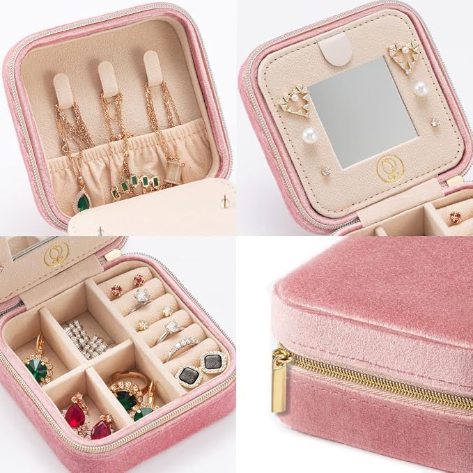 ZPROW Plush Velvet Travel Jewelry Case, Travel Jewelry Organizer, Jewelry - Image 3