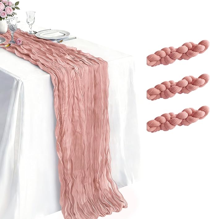 3 Pack Dusty Pink Cheesecloth Table Runner 21 x 120 Inch Boho Gauze Sheer Table by Unknown