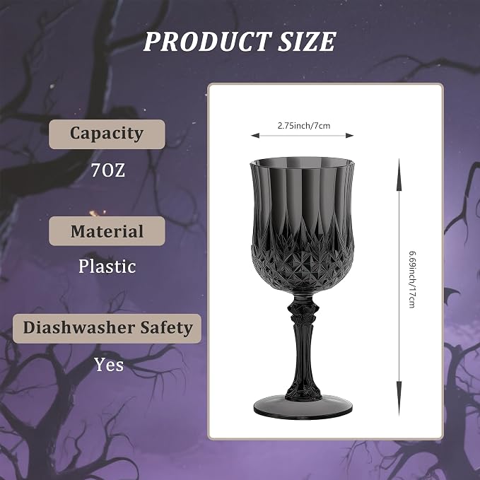 7OZ Plastic Wine Glasses, Reusable Vintage Goblets Unbreakable Drinking Glasses - Image 3