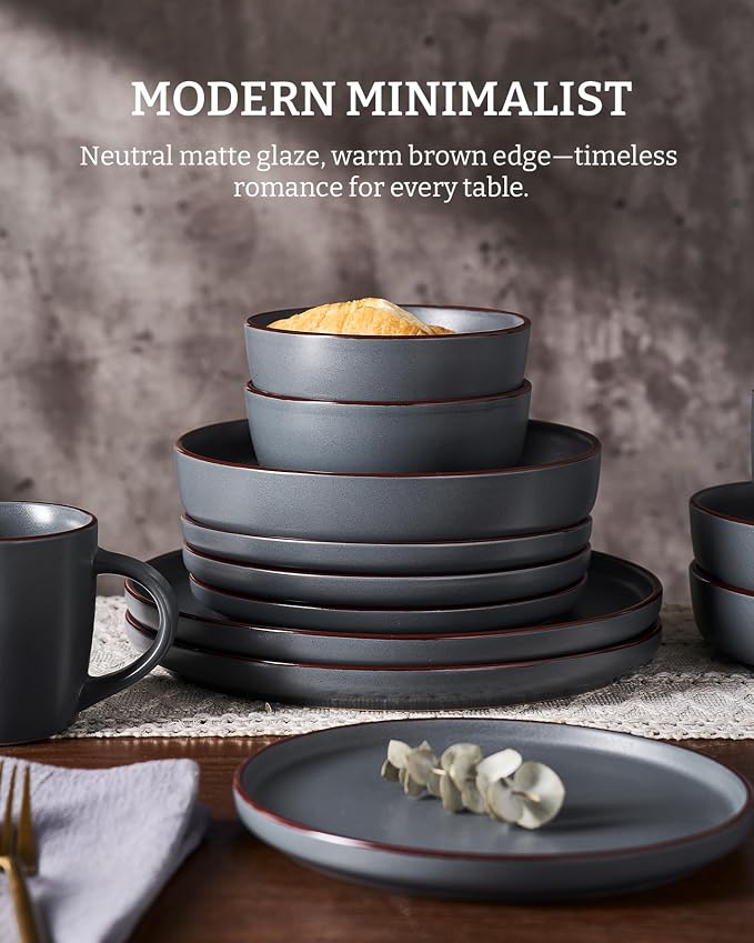 Famiware Mercury 24-Piece Stoneware Dinnerware Set, Charcoal | Plates and Bowls - Image 4
