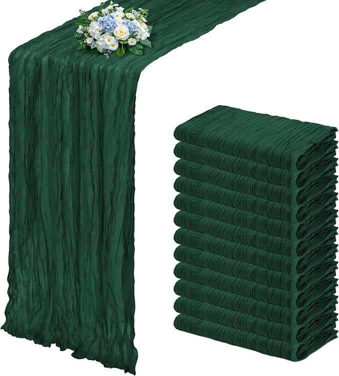 12 Pack Emerald Green Cheesecloth Table Runner 17x108 Inch Semi Sheer Boho by Unknown