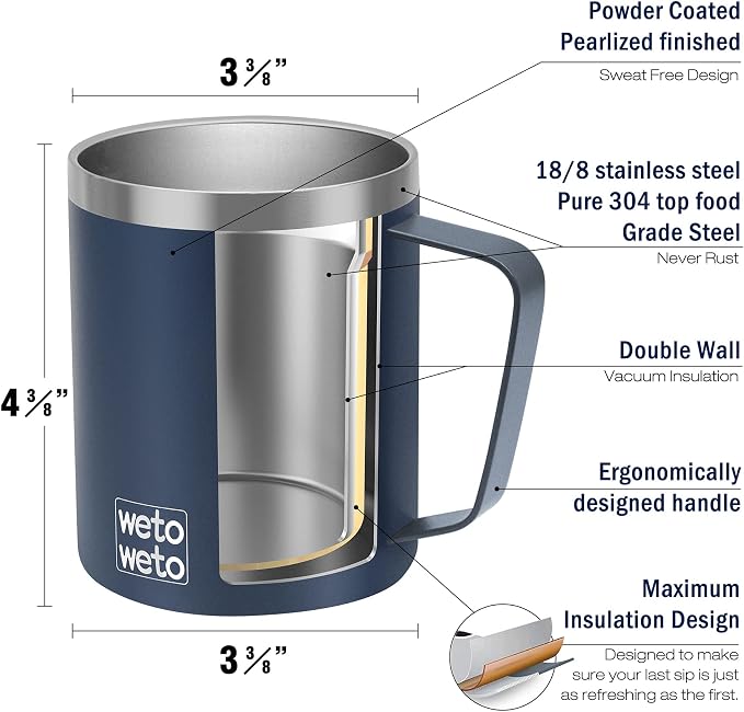 WETOWETO 14 oz Coffee Mug, Vacuum Insulated Camping Mug - Image 3