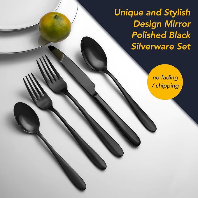 40 Piece Black Silverware Set Service - Image 4