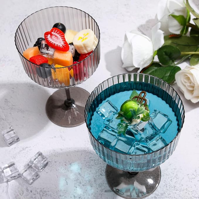 Jingmore 24 Pcs Ribbed Martini Glasses 10 oz Disposable Plastic Vintage Ribbed - Image 5