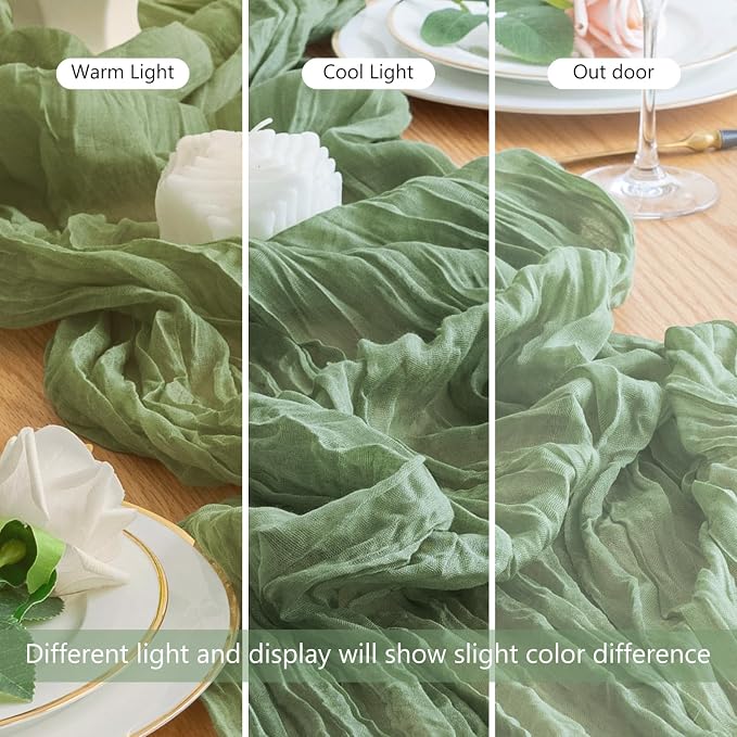 Cheesecloth Table Runner Sage Green 10FT Boho Gauze, 4 Pack | 120 Inch Cheese - Image 8