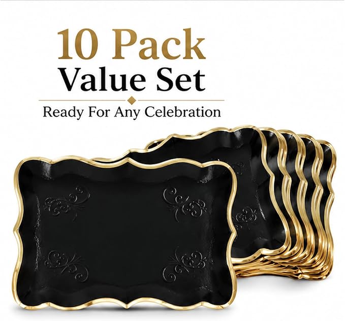 Black & Gold Rectangle Dessert Trays, 10 Pack, Appetizers, Weddings And Parties - Image 4