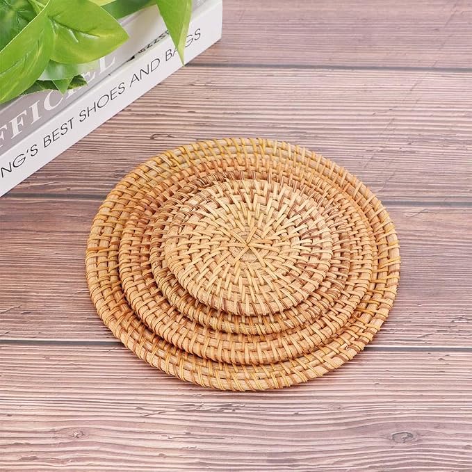 3Pcs Handmade Natural Rattan Coasters - Image 6