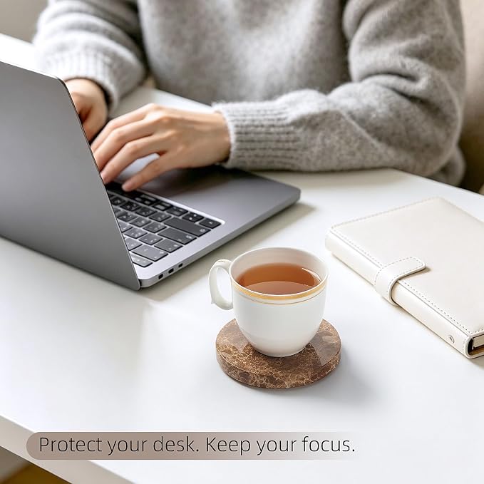 Natural Marble Coaster Set of 4.Round Drinks Coasters, Non-Ceramic/Non-Resin | - Image 5