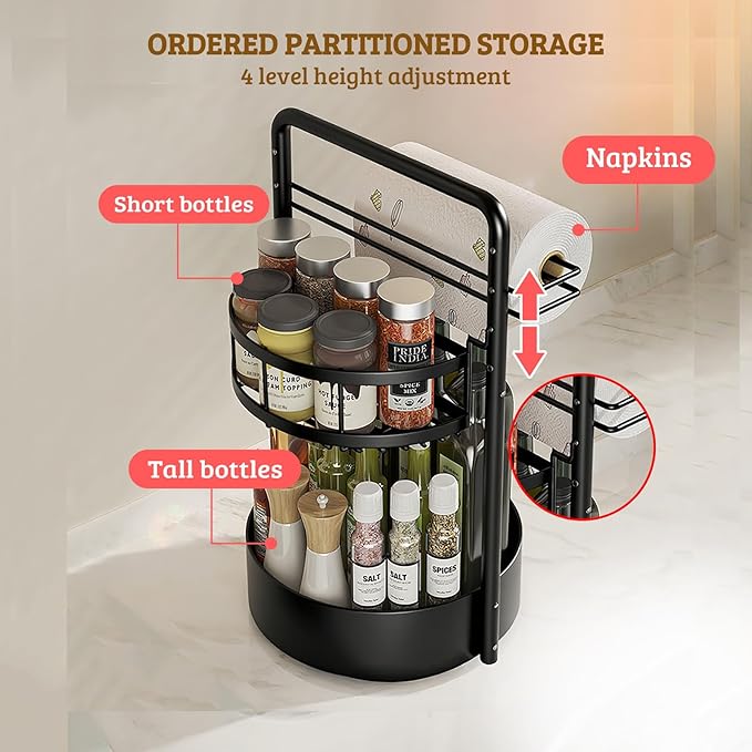 Rotating Spice Rack with Paper Towel Holder, Durable Iron, Seasoning Organizer - Image 3