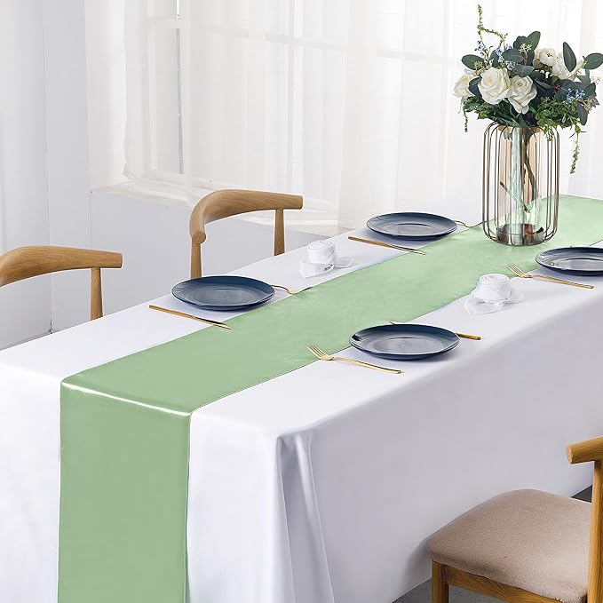 SiinvdaBZX 4 Pcs Sage Green Satin Table Runner 12 x 108 inches Long | Bright - Image 2