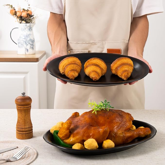 Black Ceramic Plates, 13.7" Serving Platter, Oval Dinner Plates, Serving Dish - Image 4