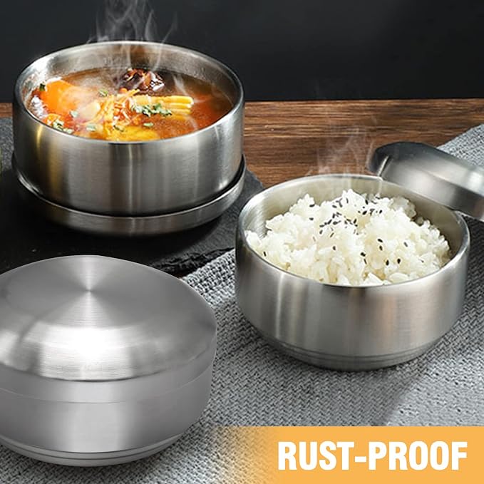 Stainless Steel Rice Bowl with Lid, - Image 2