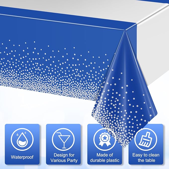 12Pcs Blue Silver Tablecloth Party Decorations, Plastic Royal Blue Table Cloth - Image 4