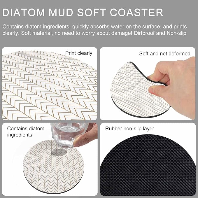 Simple Line White Coasters Set of 2, Non-Slip Cup Coaster Mat - Image 9