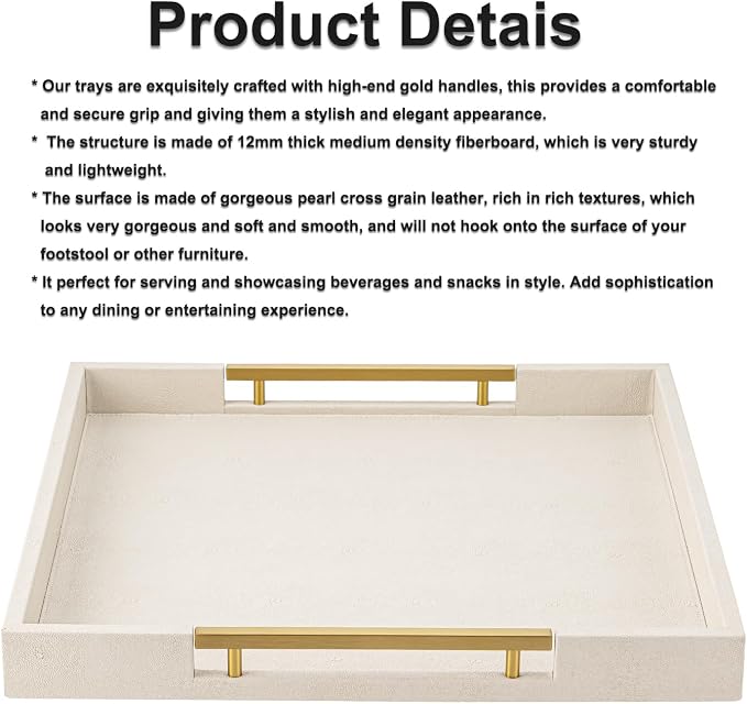 Beige Faux Leather Serving Tray - Image 6