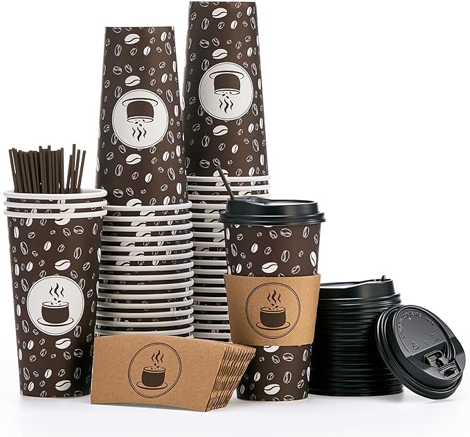 JOLLY PARTY Disposable Coffee Cups - 20oz Paper Cups with Lids by JOLLYPARTY