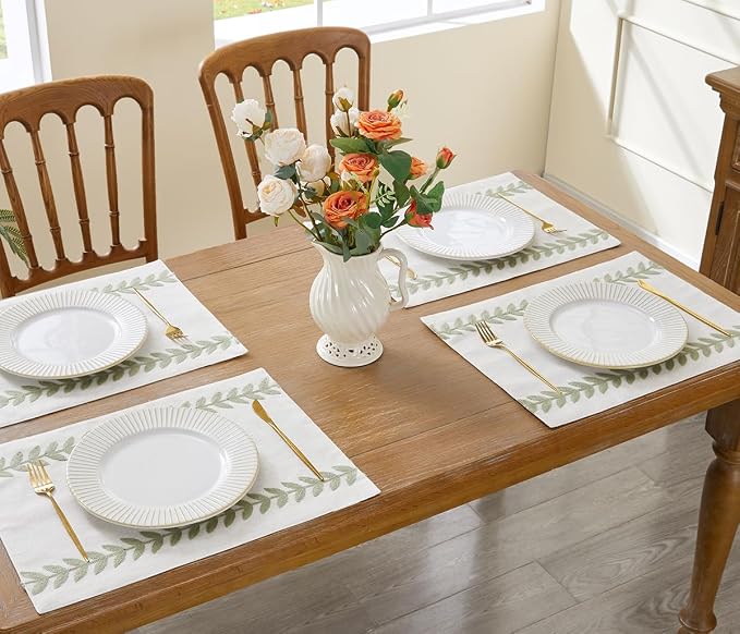 Wracra Embroidered Place Mats, Sage Green Rustic Placemats Set of 6 | Macrame - Image 4