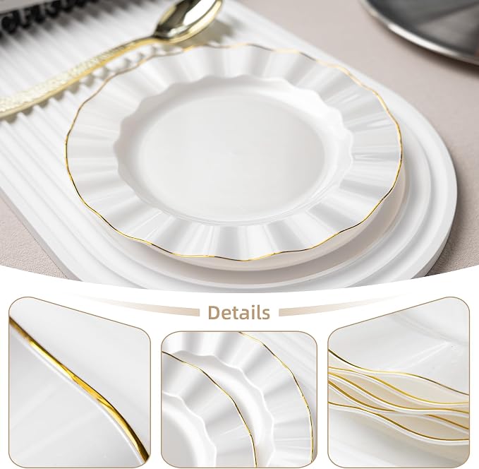 100PCS White Plastic Plates 7 Inch, Wavy Plates - Image 4