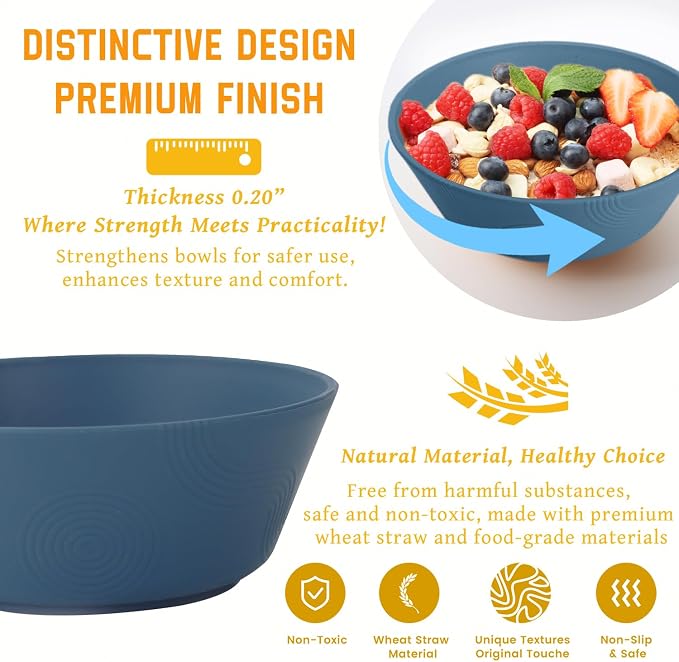 Wheat Straw Bowls, Unbreakable Soup Bowls Set of 6, Alternatives Plastic Bowls - Image 3