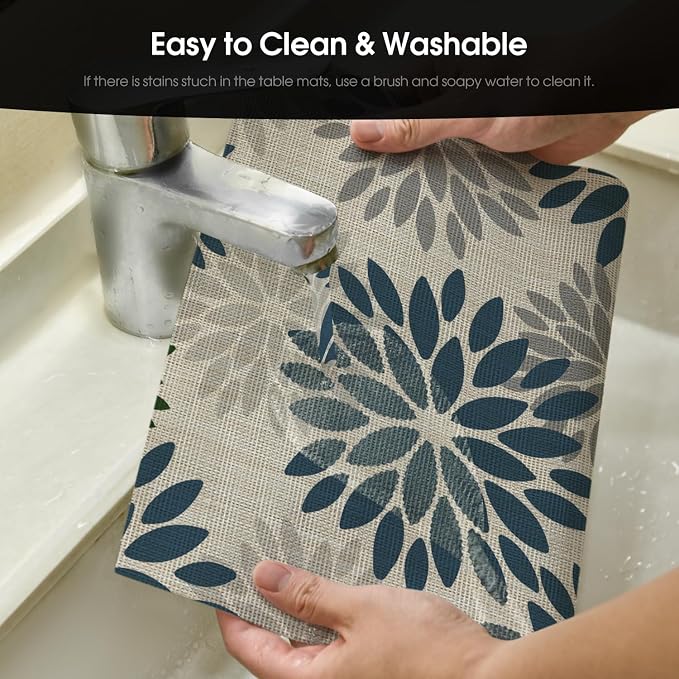 Artoid Mode Floral Vinyl Plistic Placemats Set of 6, Heat Resistant Washable - Image 3